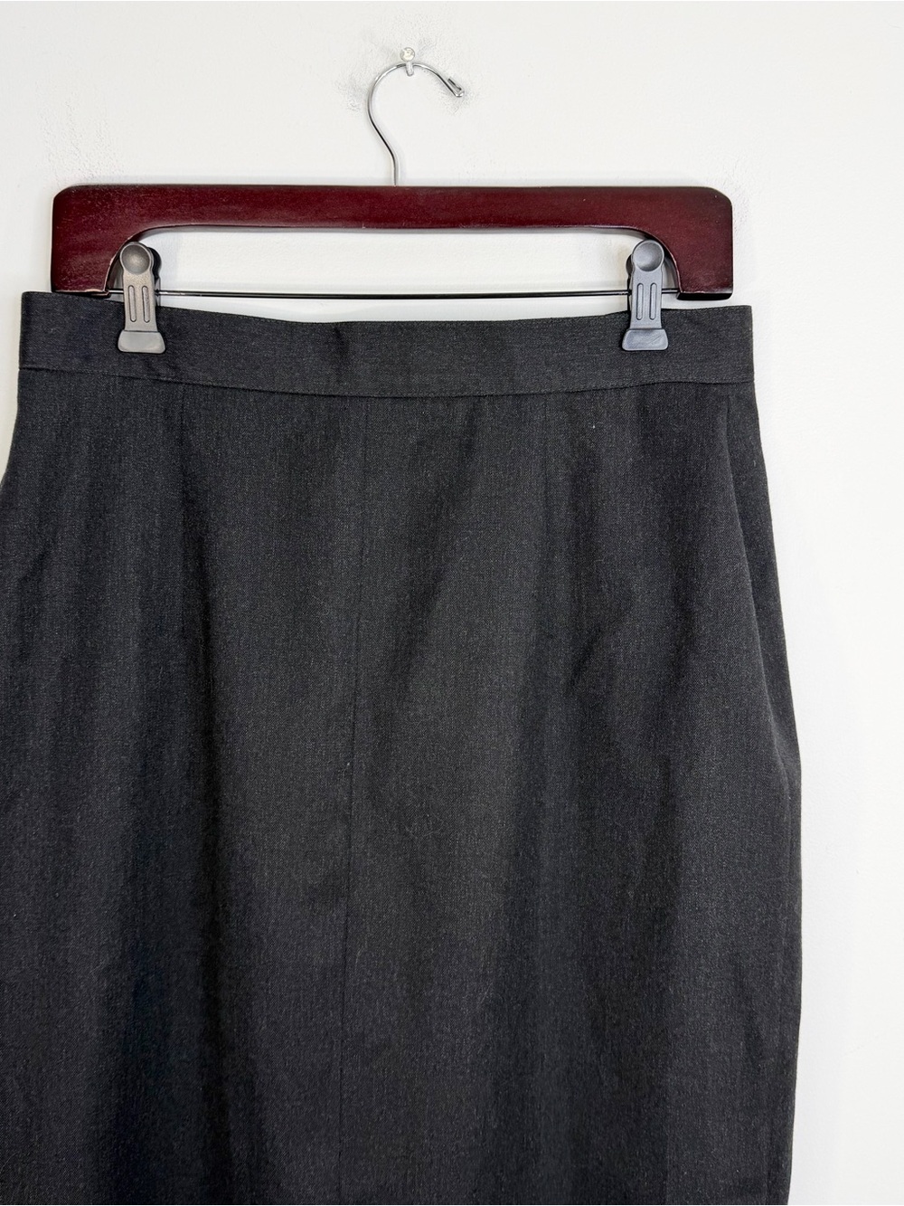 Vintage 90s minimalist pure wool charcoal grey midi maxi pencil wrap skirt 13 - Picture 6 of 13